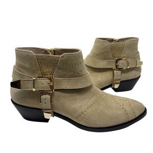 New Anine Bing Bianca Studded Western Ankle Bootie in Beige tan suede sz 8